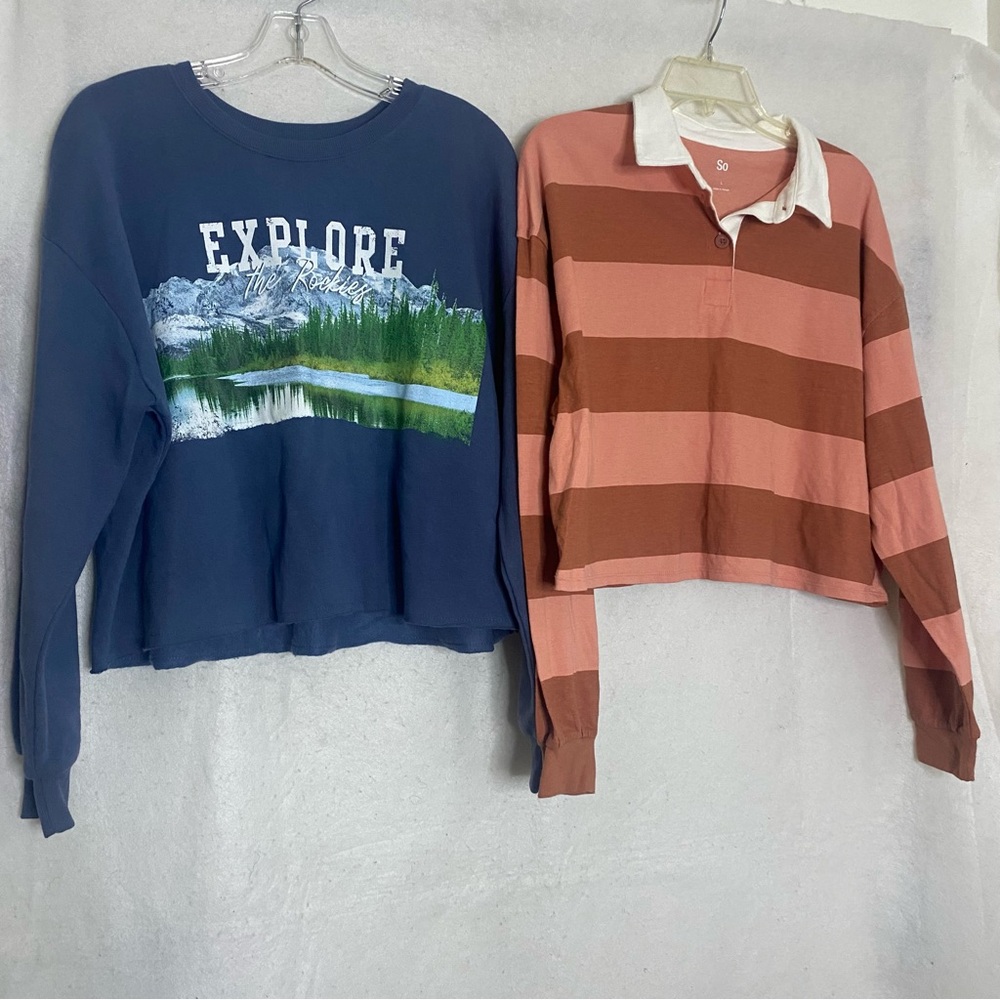 BUNDLE Blue Explore Graphic Sweatshirt and Striped Rugby Shirt / Juniors Dept.